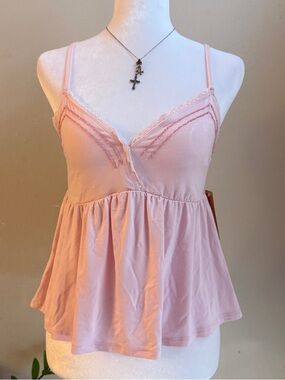 Soft Pink Lace-Trim Babydoll Camisole